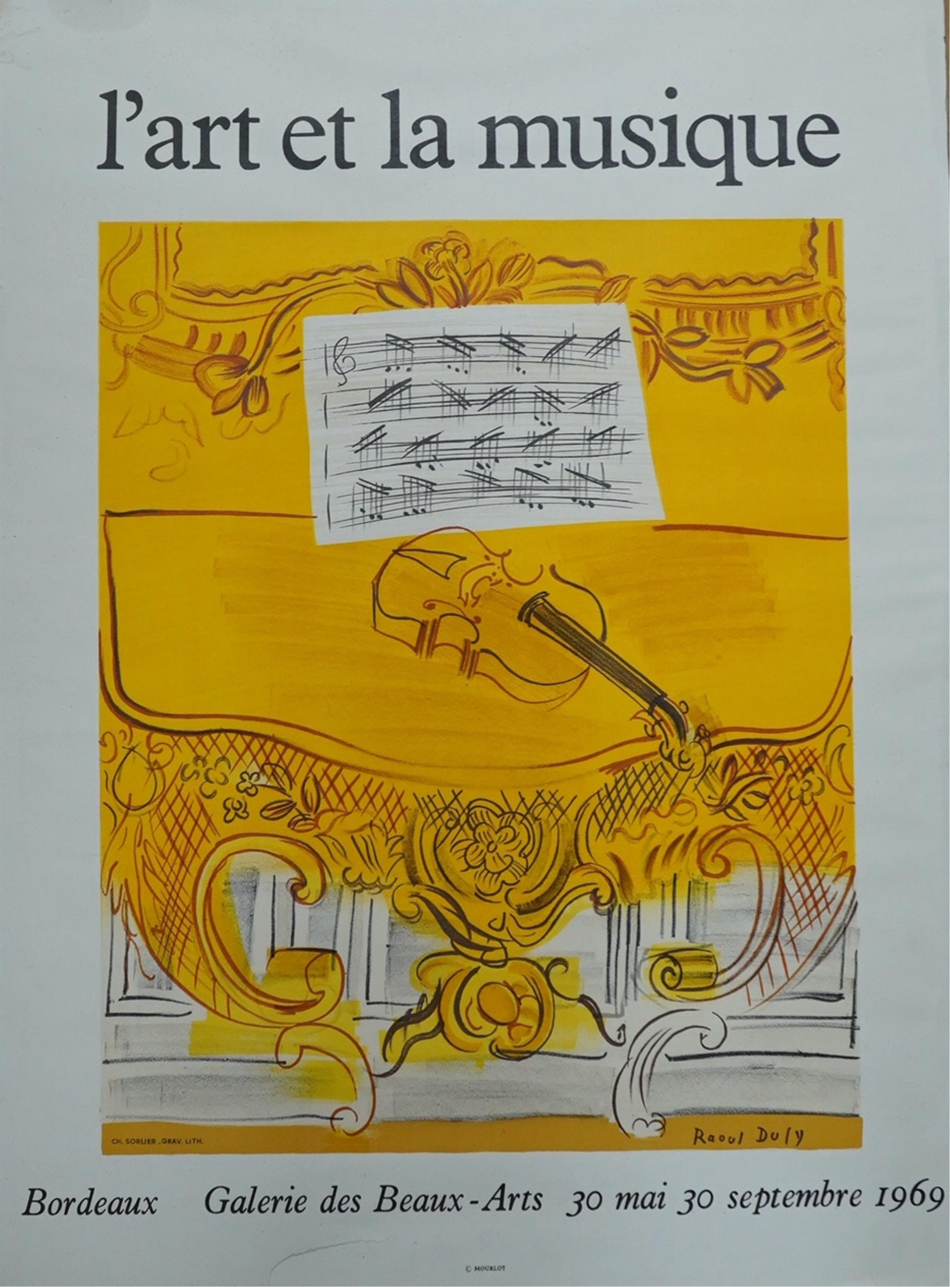 Raoul Dufy, lithographic poster, L'Art Et La Musique, Bordeaux, 1969, copyright Mourlot, 58 x 43cm, unframed. Condition - fair